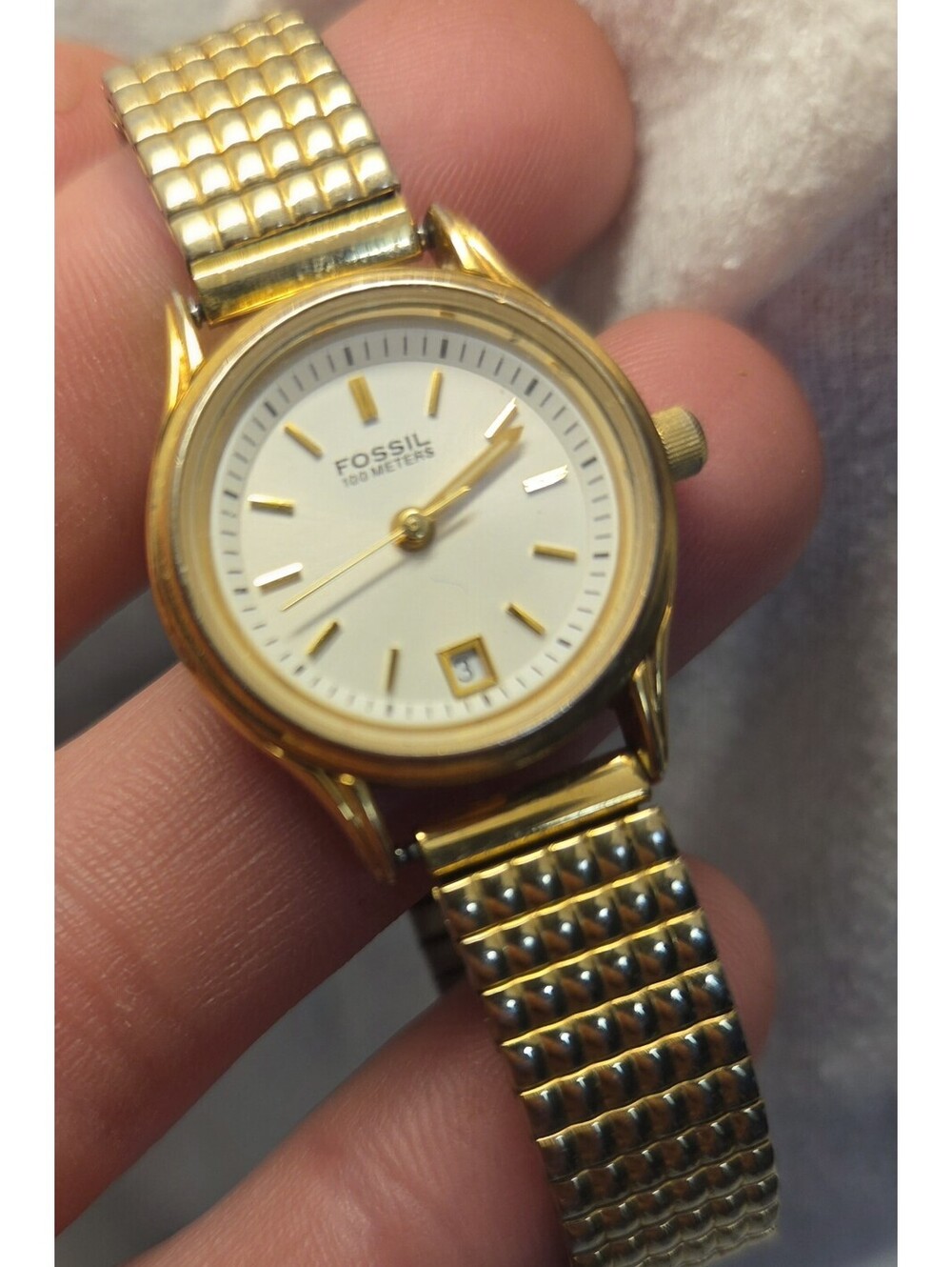 Fossil Women's Watch Analog Date Display Stainless Steel Gold Needs Battery